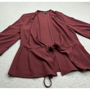 Topshop Burgundy Peplum Wrap Top Tie Front Long Slv Size 2 Professional Casual